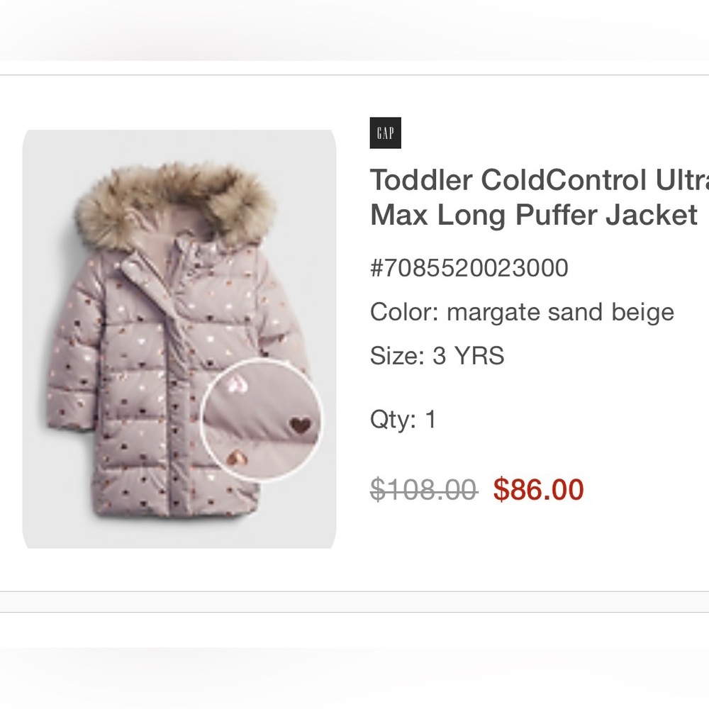 Gap Toddler ColdControl ultra max long puffer jacket